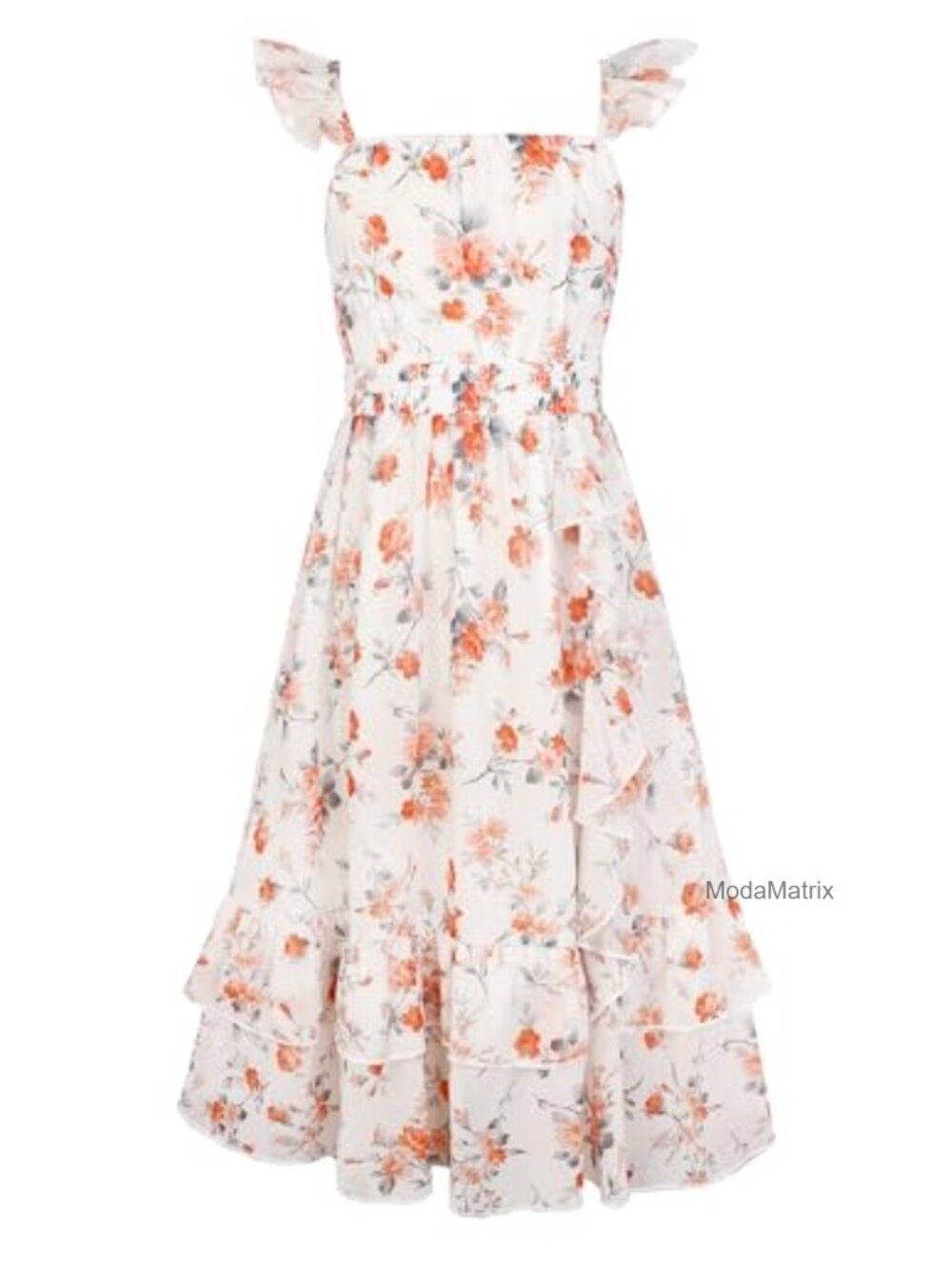 Girls Floral Flutter Sleeve Smocked Waist Maxi Sundress Summer Casual
